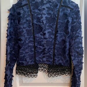 Elie Tahari Midnight Blue/Black Lace Mandarin Style Evening Blazer/Jacket, Sz 14